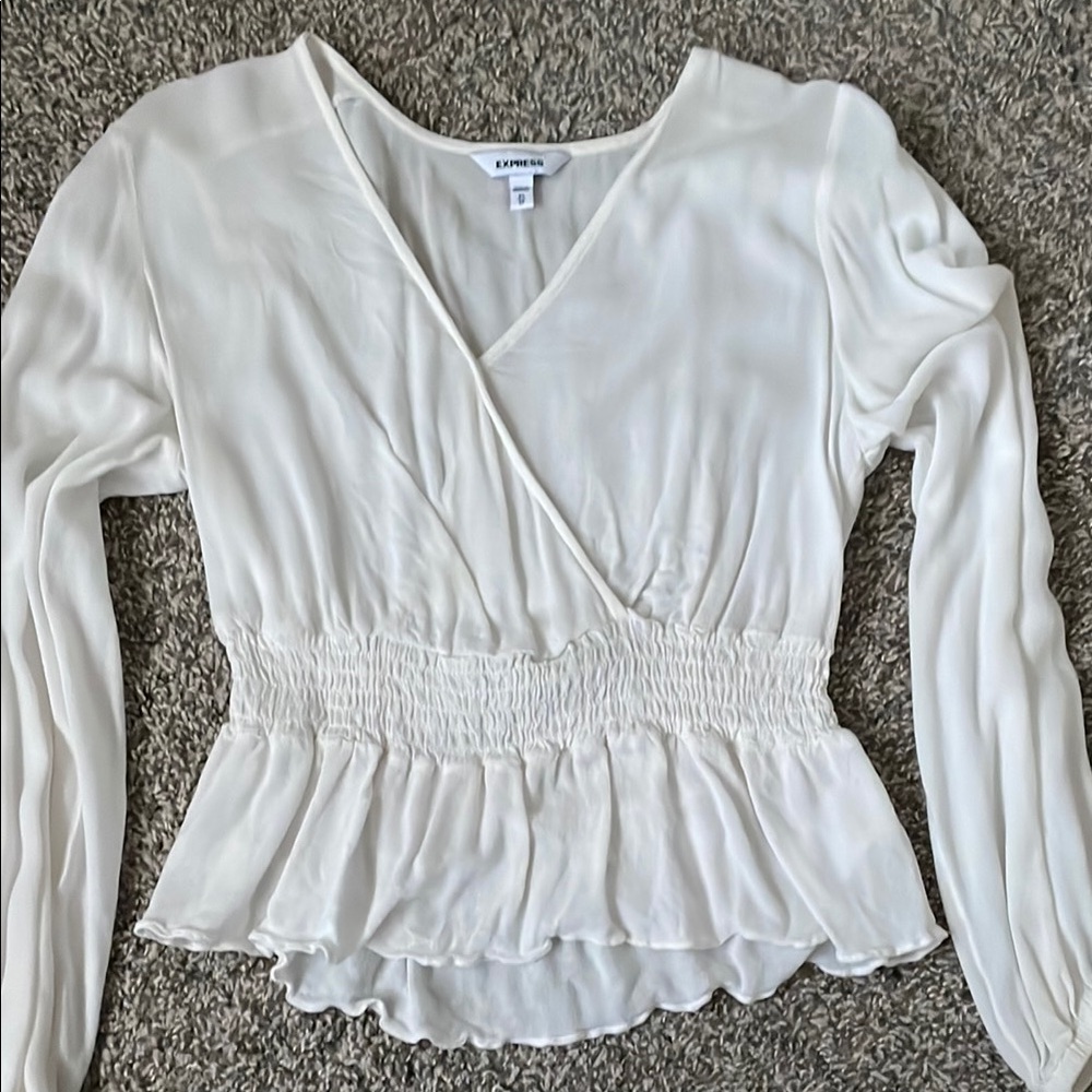 Express Women's White V-Neck Top